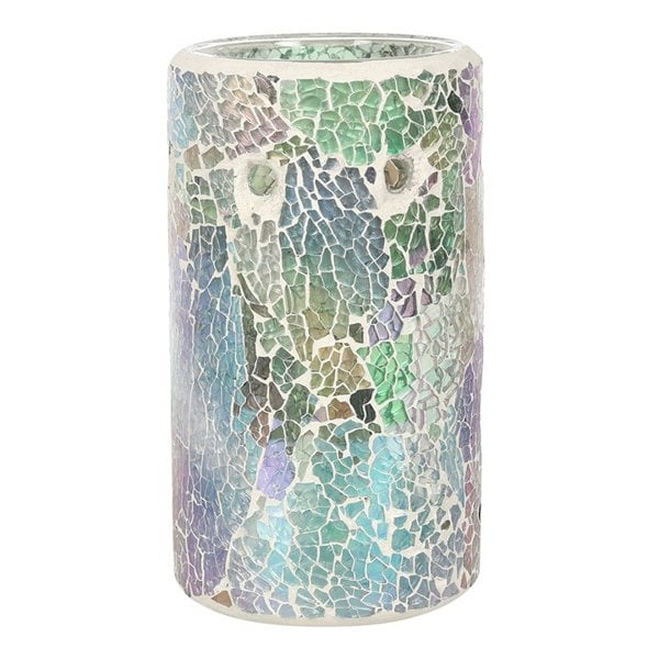 Serano Pillar Light Blue Iridescent Crackle Oil Burner and Wax Warmer