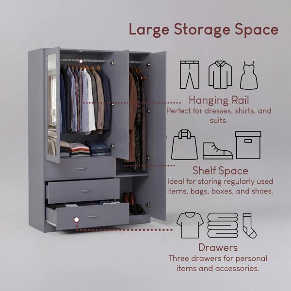 Vida Designs Riano 3 Door 3 Drawer Mirrored Wardrobe