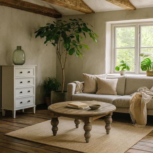 Wyld Haus Montaine Midcentury Round Brown Wood Coffee Table