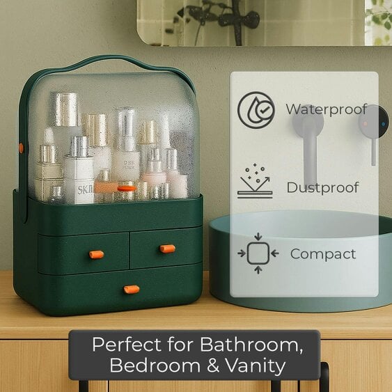 Neo Green Acrylic Makeup Storage Organiser with Lid & Drawers