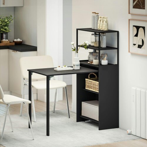 Wyld Haus Serana 105cm Wooden Black Folding Work Table With Integrated Shelving
