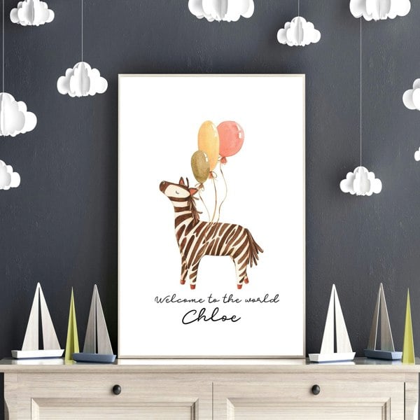 Animal theme for nursery decor Zebra wall art print