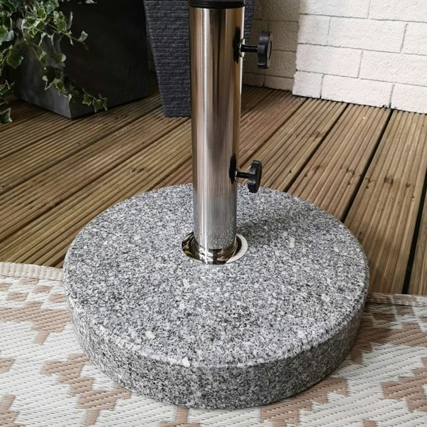 Samuel Alexander 25kg Round Granite Garden Parasol / Umbrella Base Weight Stainless Steel Pole