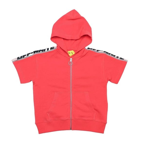 Off White Childrens/Kids Band Logo Short-Sleeved Full Zip Hoodie - Red/Black