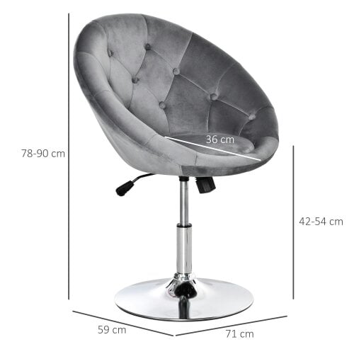 Wyld Haus Vefi Fabric Grey Adjustable Velvet Vanity Stool With Tufted Seat And Swivel Base