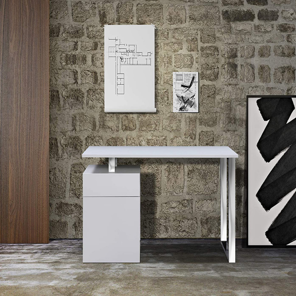 Centurion Supports CALISTA Gloss White with Brushed Steel Legs 3-Drawer Contemporary Home Office Computer Desk