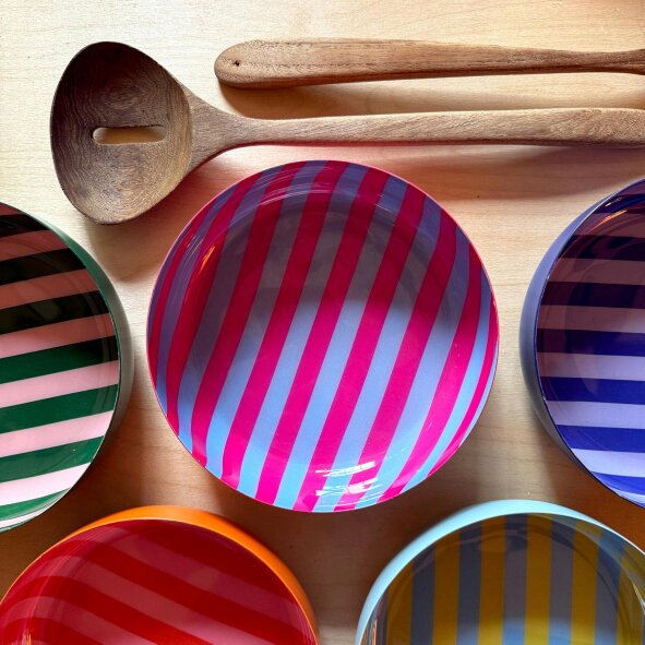 Love Frankie Small Stripy Bowls - 5 Colours Available - Small Stripy Bowl in Powder Blue and Hot Pink