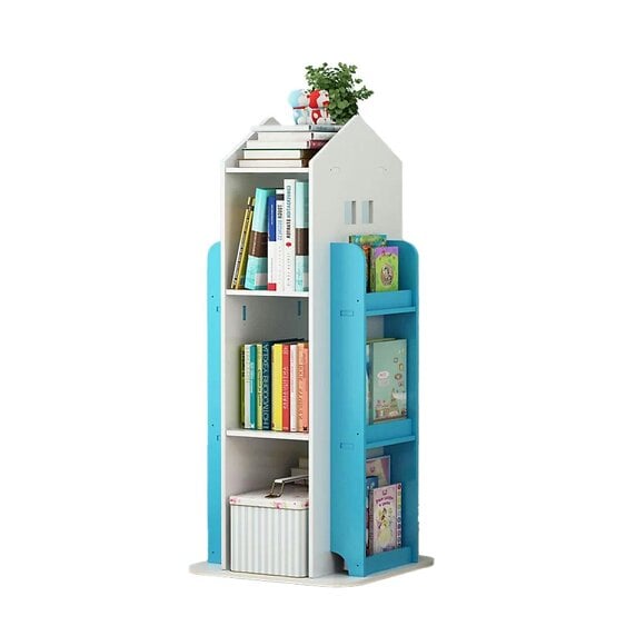 Neo Kid's Freestanding Bookshelf Blue House Shaped 360° Rotating