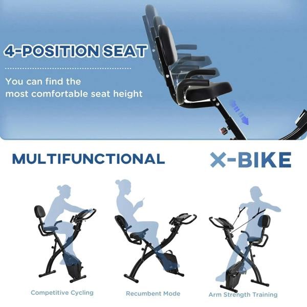 Black exercise bike seat with adjustable backrest and padded arm support