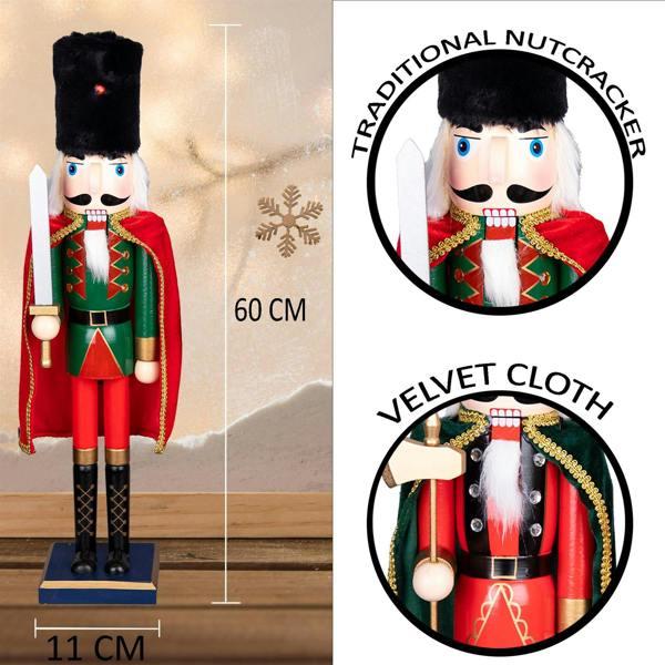 60cm Wooden Christmas Nutcracker Ornament, Hand-Painted Decorative Figure for Home Display image 4