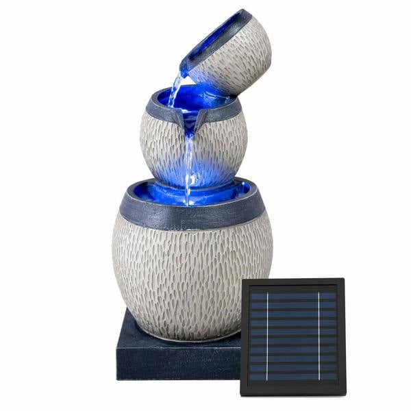Gardenwize Solar Water Feature – 3 Tier Cascading Bowl Fountain with LED Lights & Battery Backup
