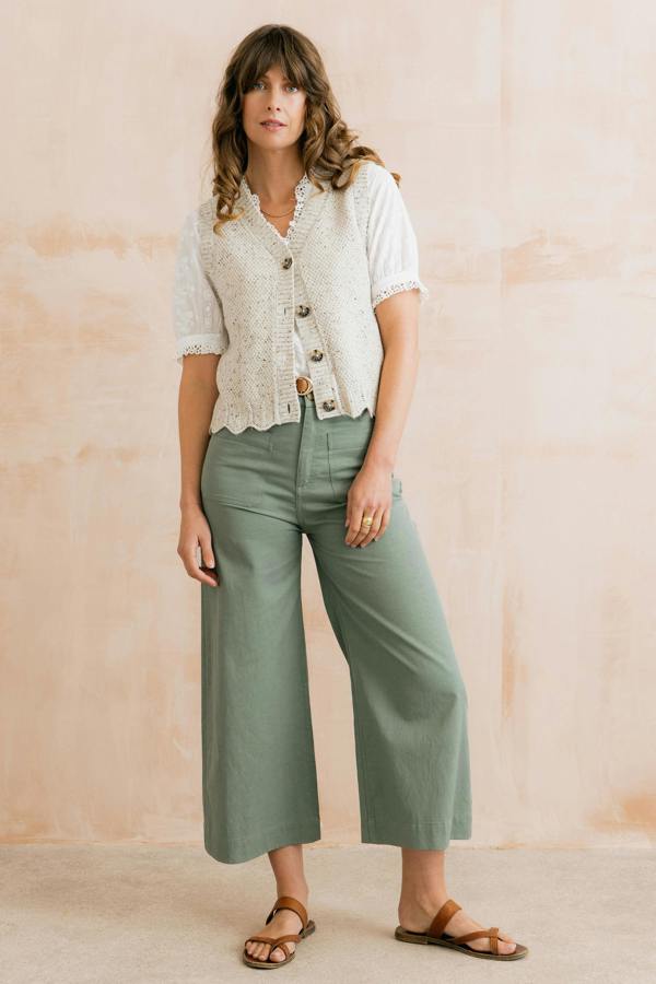 Lily & Me Amelia Cropped Wide Leg Trousers Laurel Green