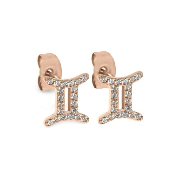 Say It With Gemini Earrings with CZ Stones - Rose Gold Plated