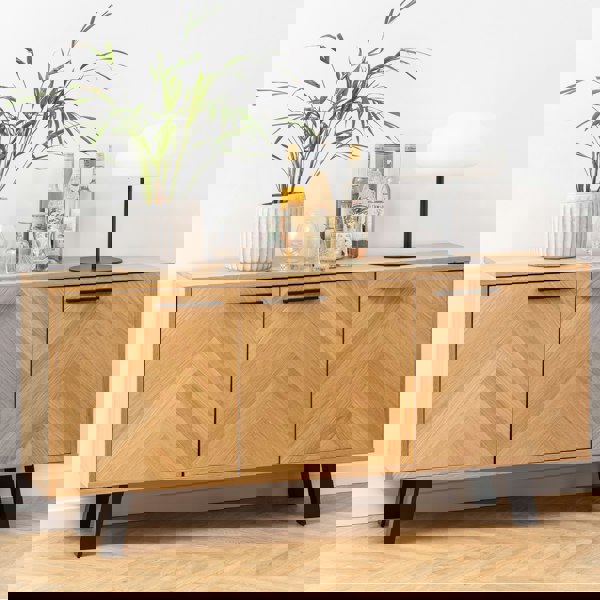 Furniture To Go Brighton 3 Door Sideboard in Oak with Herringbone Effect