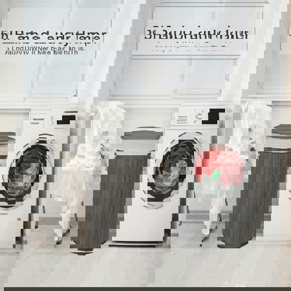 MANTRARAJ 50L Folding Bamboo Laundry Basket Bin Hamper Basket Storage Organizer With Lid And Removable Washable Bag(Grey)