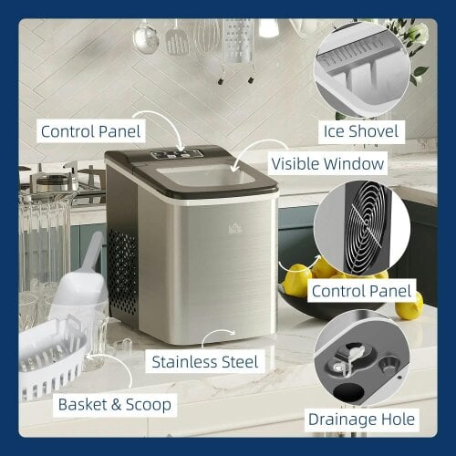 Bobobiy Ice Maker Machine Countertop, 9 Ice Cubes in 8 Mins, 12KG in 24Hrs, Self-Cleaning Portable Ice Cube Maker with Adjustable Ice Size, Black