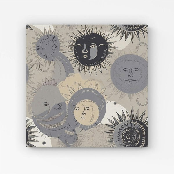 Warren Reed Grey Black Abstract Moon and Sun Canvas