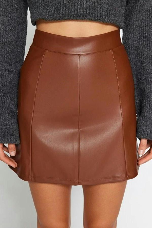 WOVCOR Faux Leather High Waist Mini Skirt