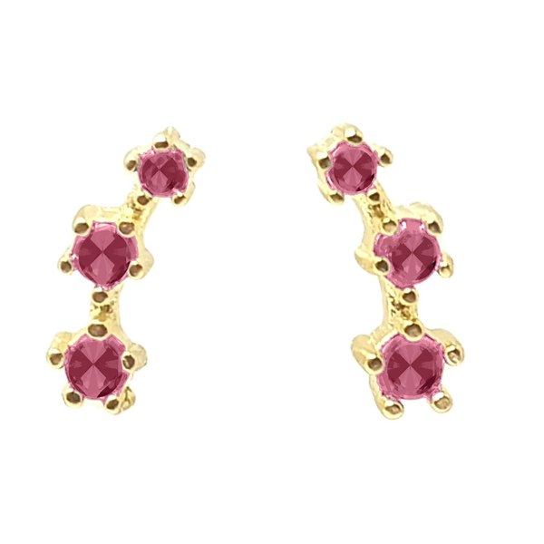 Minimalist Ruby July Birthstone Climber Stud Earrings