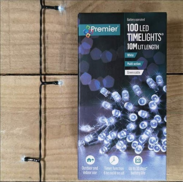 Samuel Alexander 100 LED 10m Premier Christmas Indoor Outdoor Multi Function Battery Operated String Lights with Timer in Cool White