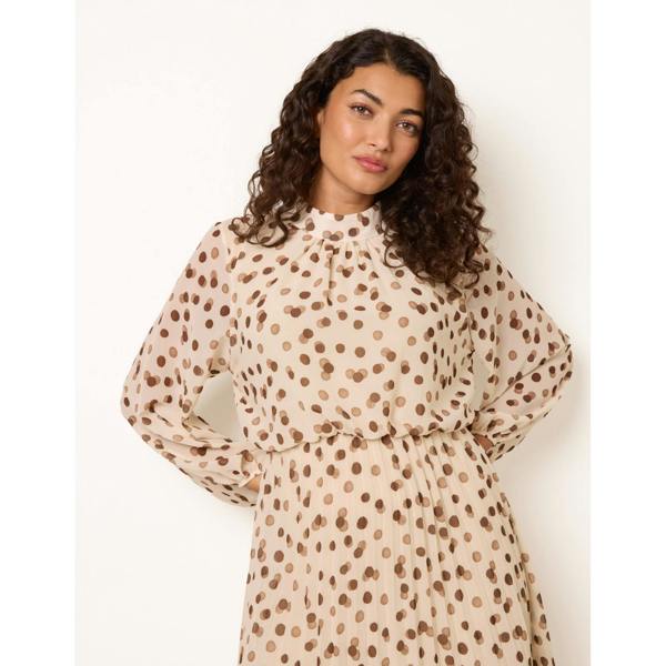 Blue Vanilla Shadow Polka Dot High Neck Pleated Dress