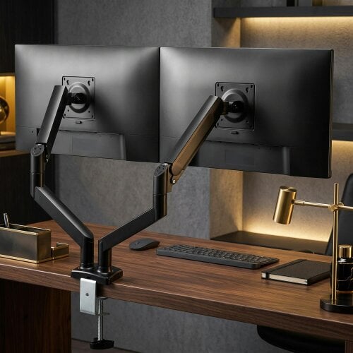 HOMCOM Dual Monitor Stand for 2 Screens up to 32", Height Adjustable, Black
