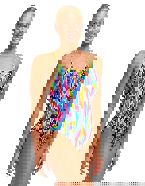 Funkita Fault Lines Diamond Back Swimsuit - Multi/Neon Green