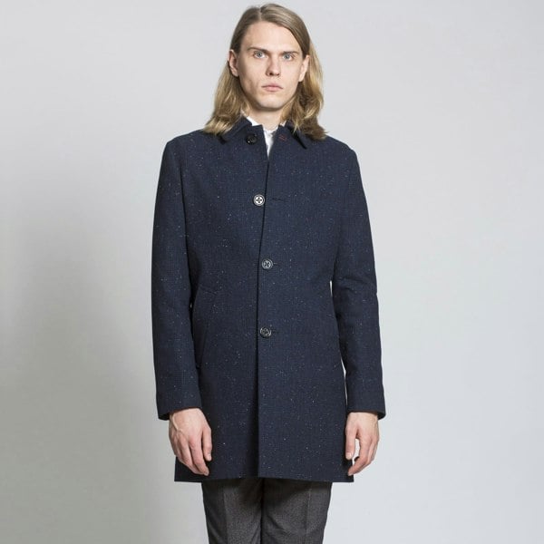 Harry Brown London Single Breasted Wool Coat - Navy Check