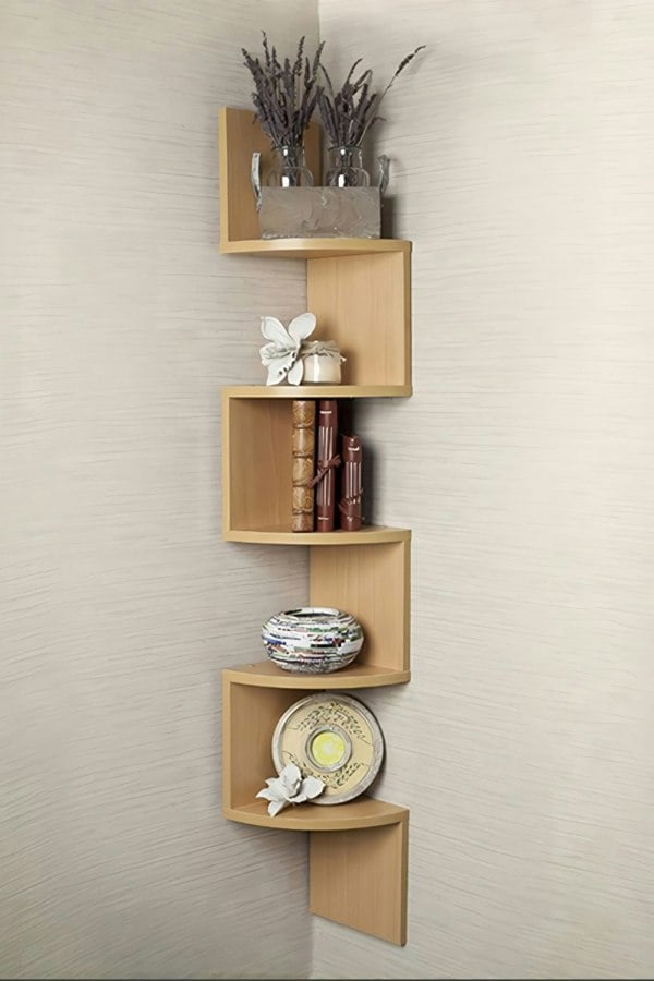 Living and Home 5 Tier Zigzag Corner Bookcase Floating Wall Shelf