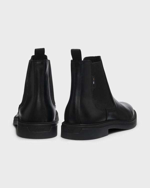 BOSS Orange Calev Mens Chelsea boots in polished leather with signature stitching - Black 001 | CHO | Designer Footwear,Mens Footwear,Boots,Short Boots