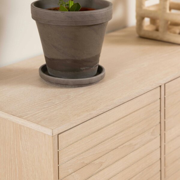Wyld Haus Nakskov White Oak Wood Panelled Sideboard 4 Door