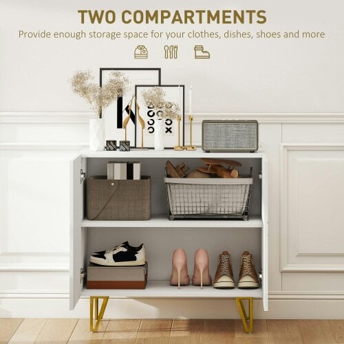 Wyld Haus Diro High Gloss White Geometric Pattern Sideboard With Gold Hairpin Legs
