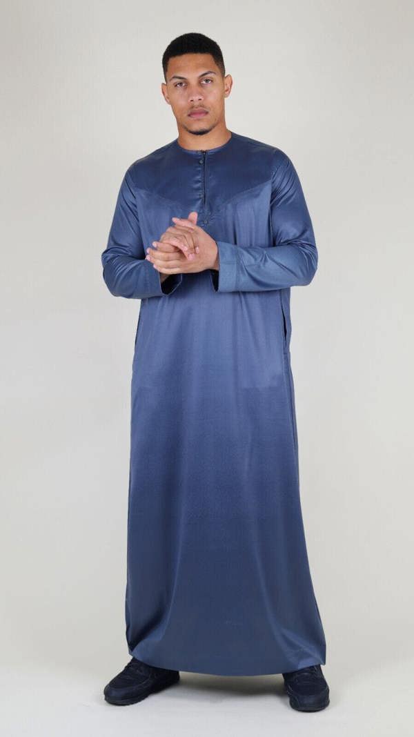 Infinity Leather Men's Thobe Robe Satin Emirati Islamic Jubba Eid Slim Fit