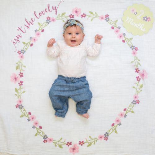 Lulujo - Baby's First Year Gift Set - Cotton Swaddle & Cards - Isn't She Lovely