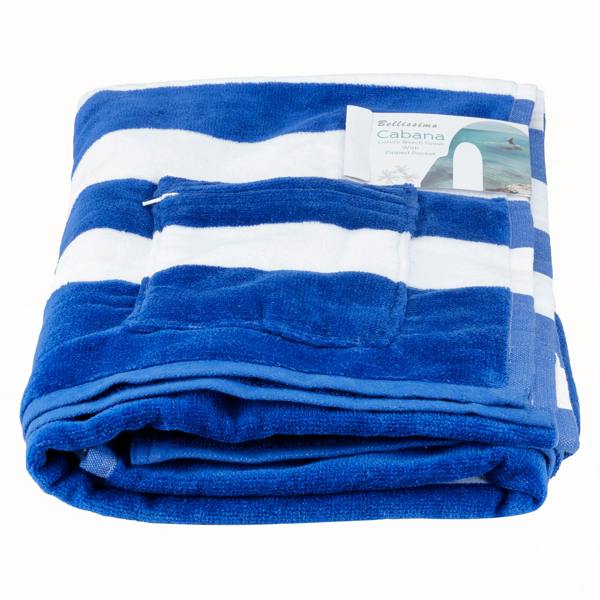 Bellissimo Home Cabana Stripe Cotton Velour Beach Towel With Zip Pocket