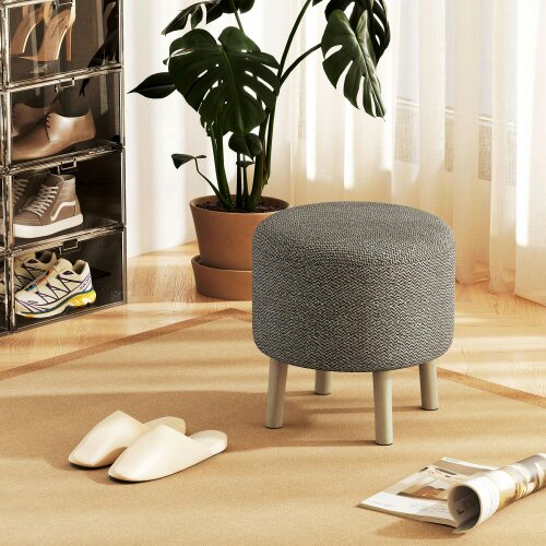 Wyld Haus Roli Linen Look Light Grey Round Storage Ottoman