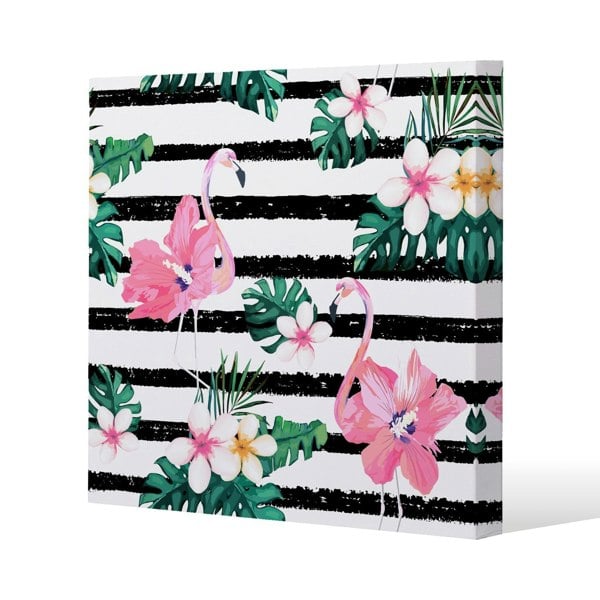Benjamin Tate Design Floral Flamingos Slim Style Canvas Print  50x50cm , 15mm Slim Real wood.