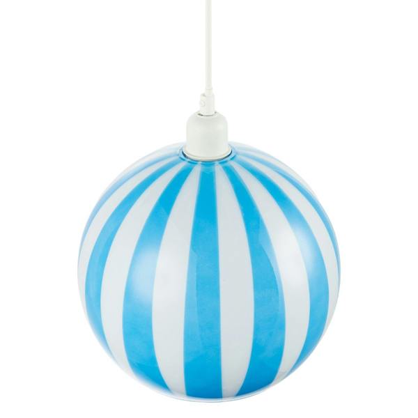 Sky Blue and White Striped High Gloss Glass Globe Pendant Light Shade Image 3