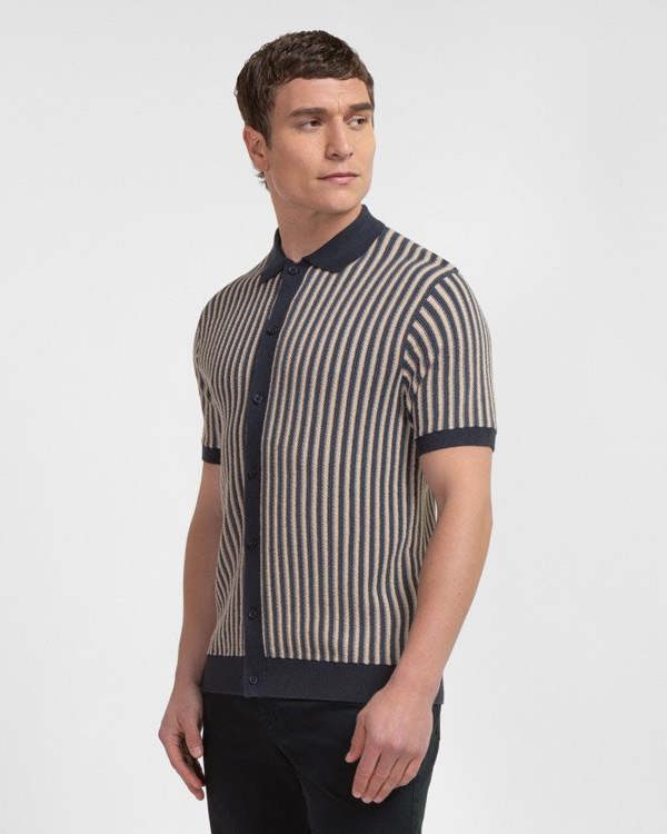 Steel & Jelly Grove - Textured Stripe Knitted Short Sleeve Shirt