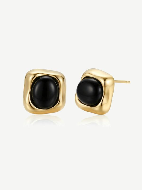 MUCHV Black Agate Quartz Stud Earrings