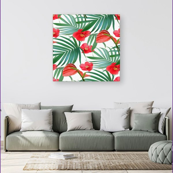 Warren Reed Tropical Flowers And Palm Leaves Hawaiian Canvas