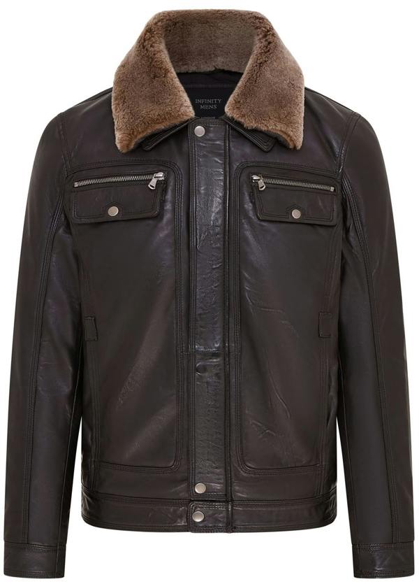 Infinity Leather Mens Trucker Shirt Leather Jacket- Tornio
