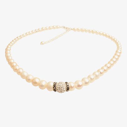 T. H. Baker T H Baker Silver White Simulated Pearl Cubic Zirconia Ball Necklace N-1127-1
