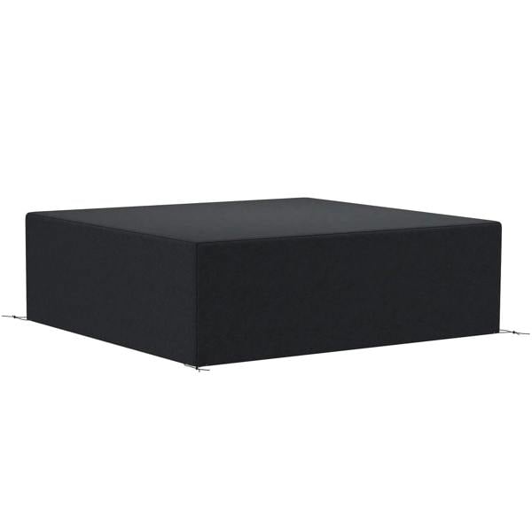 Black waterproof outdoor sofa set cover, boxy fit with tie straps at bottom corners