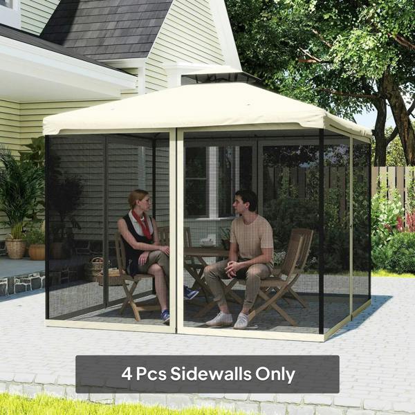 Cream white sidewall mesh netting for outdoor gazebo, installed around the sides