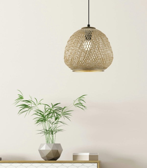 EGLO Dembleby 1-Light Rounded Natural Rattan Single Pendant
