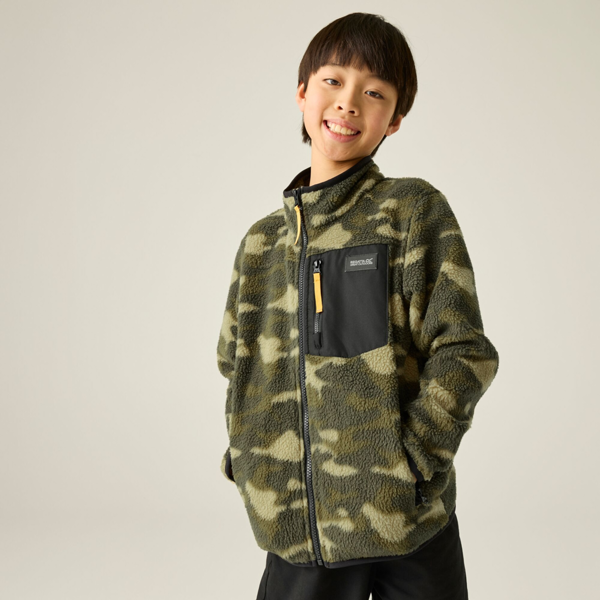Regatta Kids Frankie Camo Full Zip Fleece Jacket - Bark Green