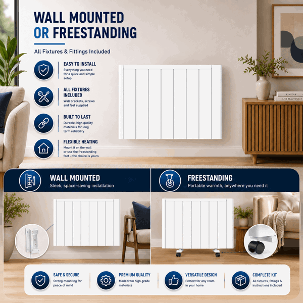MYLEK Electric Ceramic Radiator Panel Heater WIFI Smart APP Eco 2000W Bathroom Safe Wall Mounted Timer Thermostat
