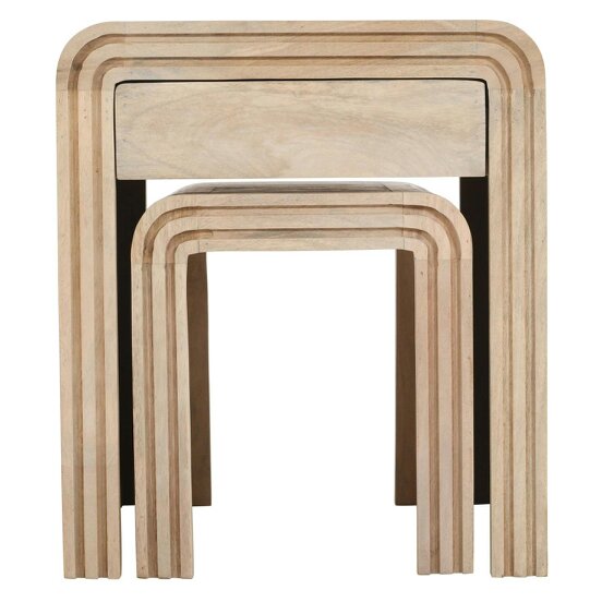 Wyld Haus Set of 2 Arizona Carved Mango Wood Nesting Tables with Drawer