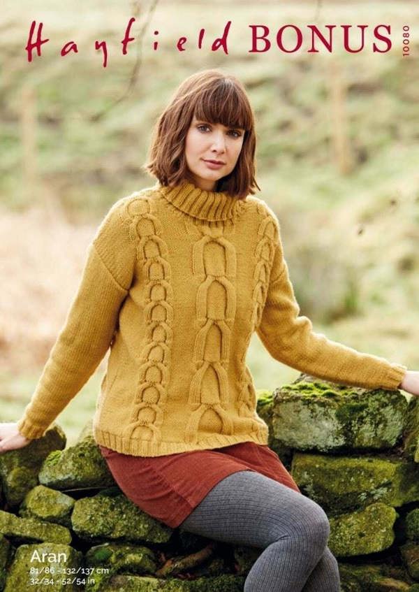 Hayfield Bonus Aran Knitting Pattern 10080, Sweaters for Women, 32 - 54 Inches
